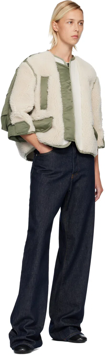 Sacai Beige & Khaki Faux-shearling & Nylon Twill Jacket In White