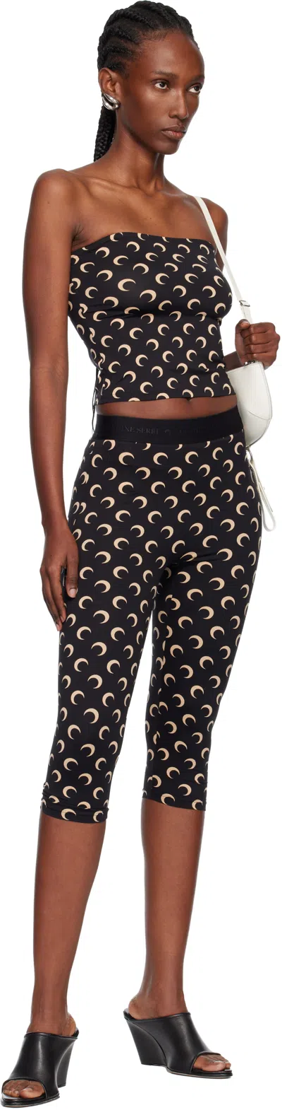 Marine Serre Recycled Moon Jersey Capri Leggings In Black