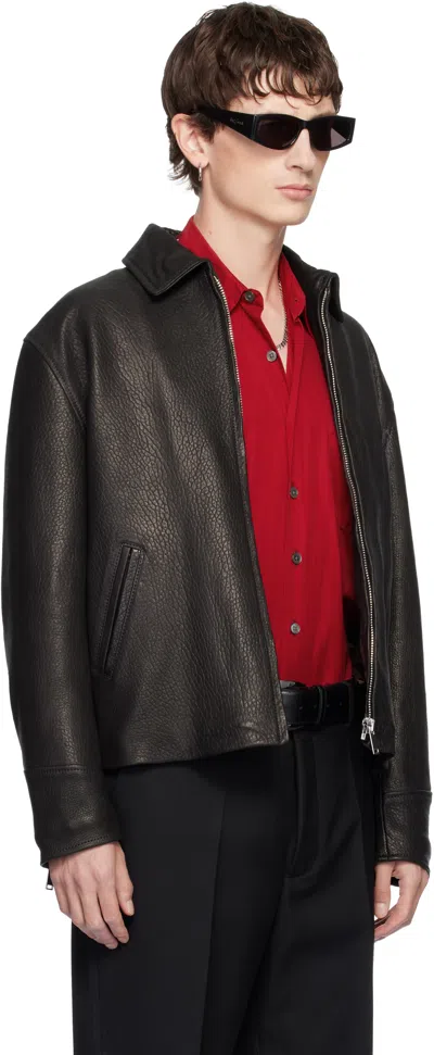 Second / Layer Black Rider Leather Jacket In Black