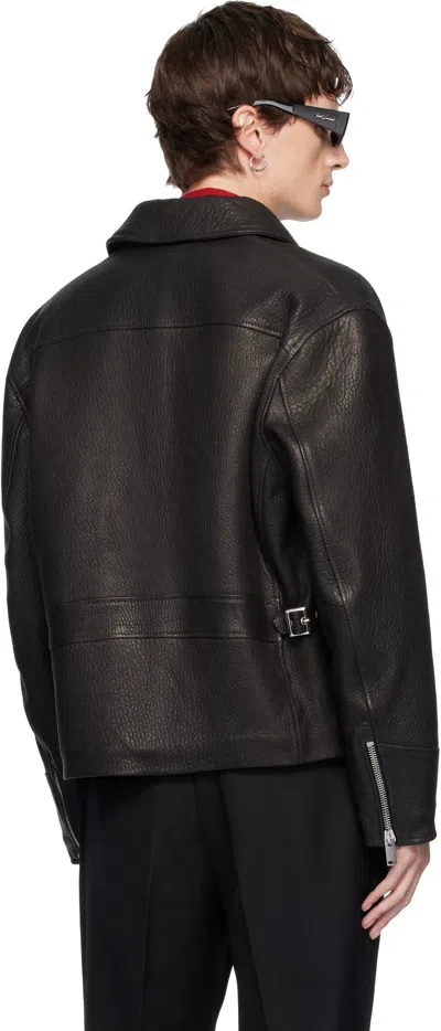 Second / Layer Black Rider Leather Jacket In Black