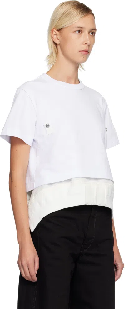 Sacai Off-white Cotton Jersey & Nylon Twill T-shirt