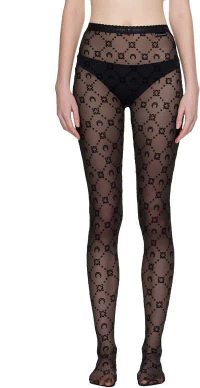 Marine Serre Crescent Moon Jacquard Tights In Black