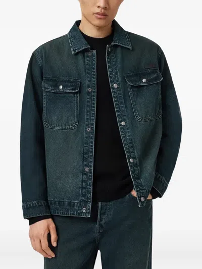 Allsaints Exile Pocketed-buttoned Jacket In Blue