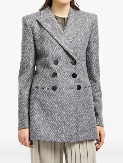 Giorgio Armani Asv Double-breasted Jacket In Virgin Wool And Cashmere Chevron Jacquard In Gray