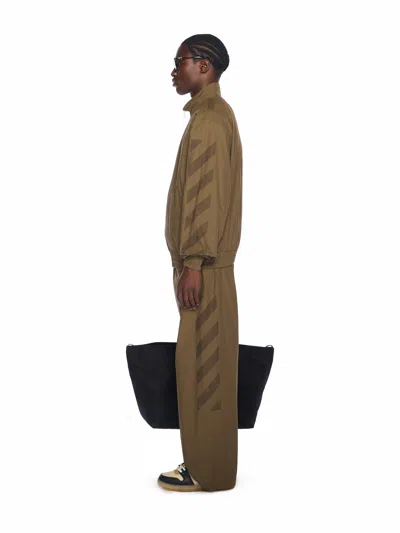 Off-white Diagonal Cotton Trackpants In Green