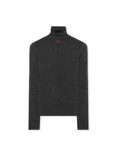Off-white Fitted Long-sleeve Turtleneck Sweater In Red In Black