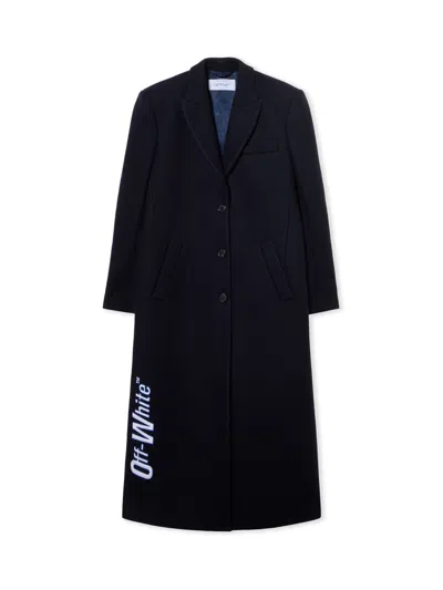 Off-white Long Tailored Wool Coat In Black