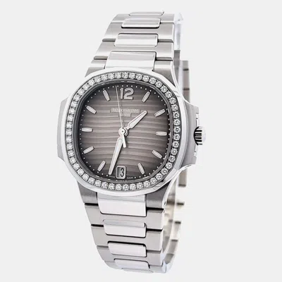 Pre-owned Patek Philippe Nautilus 7018/1a-011 Automatic Grey Stainless Steel Women's Wristwatch 34 Mm In Gray