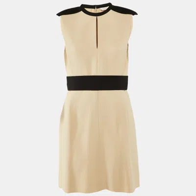 Pre-owned Chloé Beige /black Crepe Sleeveless Mini Dress S In Sand