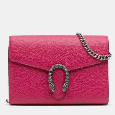 Pre-owned Gucci Pink Mini Leather Dionysus Wallet On Chain