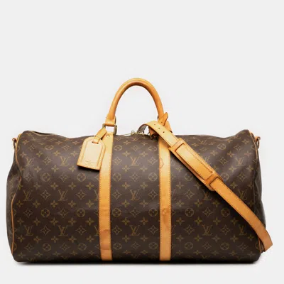 Pre-owned Louis Vuitton Brown Monogram Keepall Bandouliere 55