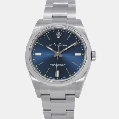 Pre-owned Rolex Oyster Perpetual 114300 Automatic Blue Stainless Steel Men's Wristwatch 39 Mm