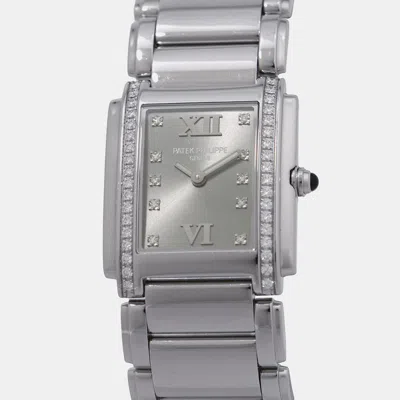 Pre-owned Patek Philippe Twenty-4 4910/10a-010 Quartz Gray Stainless Steel Women's Wristwatch 25 Mm