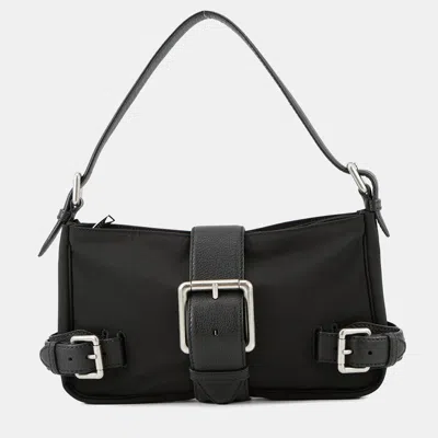 Pre-owned Bottega Veneta Flap Buckle Shoulder Bag Black Nylon Leather