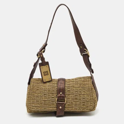Pre-owned Givenchy Green/brown Signature Canvas And Leather Flap Shoulder Bag