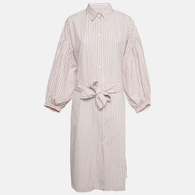 Pre-owned Weekend Max Mara Pink /white Striped Cotton Shirt Dress M