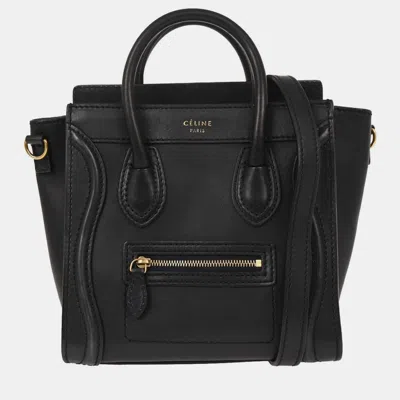 Pre-owned Celine Navy Leather Nano Luggage Tote Bag In Blue