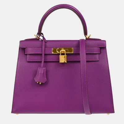 Pre-owned Hermes Anemone Epsom Kelly 28 Sellier 2way Handbag In Purple
