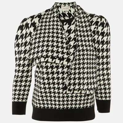 Pre-owned Alexander Mcqueen Monochrome Houndstooth Wool Tie Detail Jumper Xl In Black