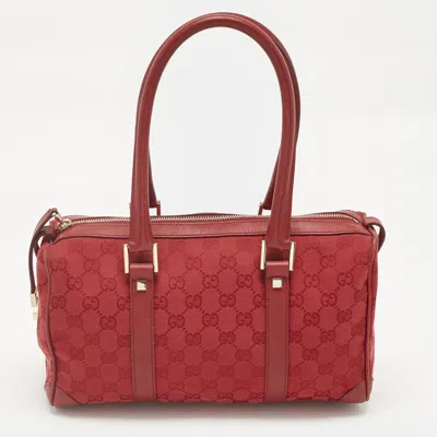 Pre-owned Gucci Red Gg Canvas And Leather Boston Bag