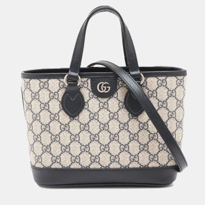 Pre-owned Gucci Beige Brown Mini Gg Supreme Ophidia Tote In Sand