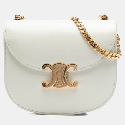 Pre-owned Celine White Teen Shiny Calfskin Triomphe Besace Clea Chain Crossbody