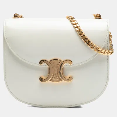 Pre-owned Celine White Teen Shiny Calfskin Triomphe Besace Clea Chain Crossbody