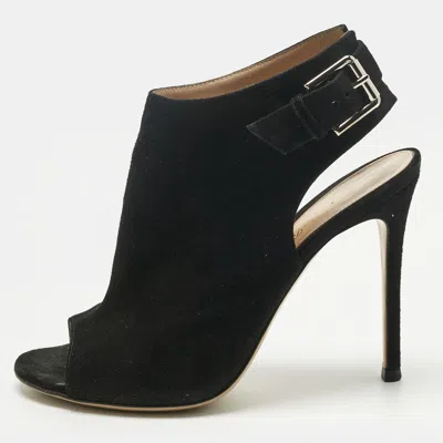 Pre-owned Gianvito Rossi Black Suede Open Toe Slingback Sandals Size 37