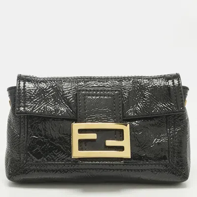 Pre-owned Fendi Black Patent Leather Baguette Clutch