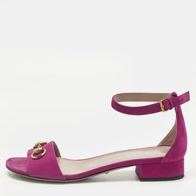 Pre-owned Gucci Purple Suede Horsebit Ankle Strap Sandals Size 39