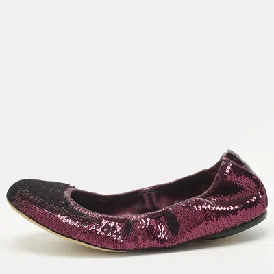 Pre-owned Gucci Purple Leather And Sequins Embellish Scrunch Ballet Flats Size 39.5