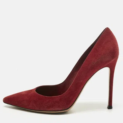 Pre-owned Gianvito Rossi Burgundy Suede Pointed Toe Pumps Size 38.5