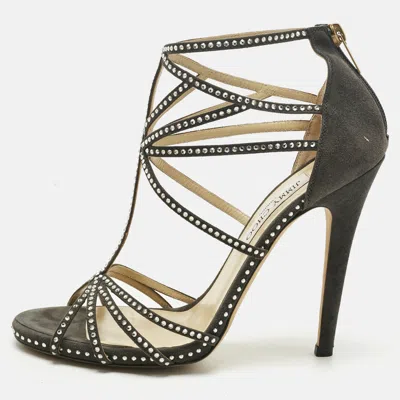 Pre-owned Jimmy Choo Green Suede Thistle Crystal Embellished Ankle Strap Sandals Size 40