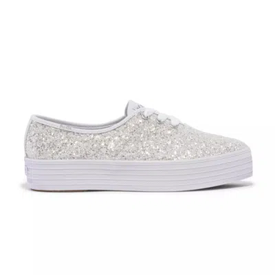 Keds ® Point Glitter Platform Sneaker In White Glitter