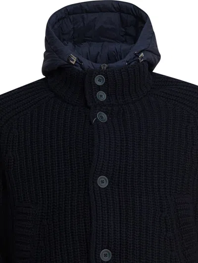 Herno Button Hooded Coat In Blue