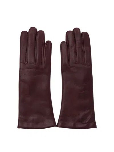 Restelli Full Finger Leather Cashmere Gloves With Smooth Texture In Red
