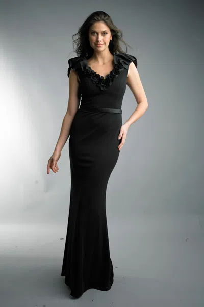 Basix Black Label Beleted Sleeveless Evenign Gown In Black