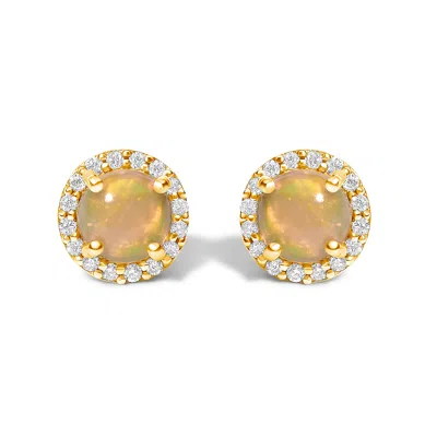 Haus Of Brilliance 10k Gold Gemstone And 1/6 Cttw Diamond Halo Stud Earring In Gold
