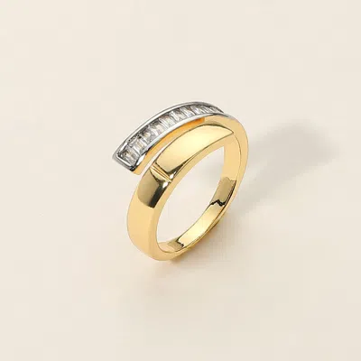 Fashnzfab Secret Box_14k Gold Dipped Baguette Stone Accent Curved Adjustable Ring - Gold In Gold
