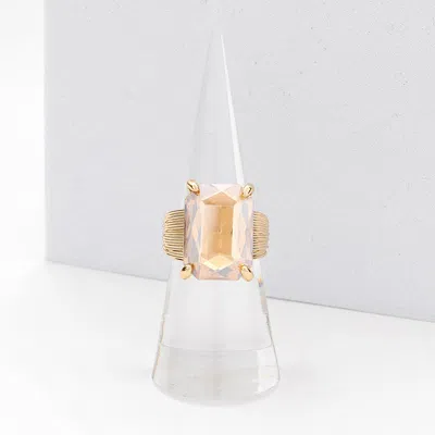 Fashnzfab Emerald Cut Stone Adjustable Ring In Gold