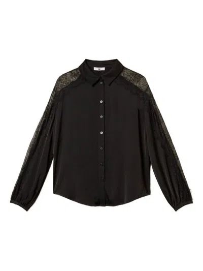 Twinset U&b Tailored Black Shirt With Standard Collar And Timeless Design In Black