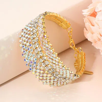 Fashnzfab Multi-row Rhinestone Embellished Evening Bracelet In Gold