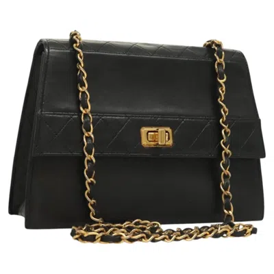 Pre-owned Chanel Vintage Trapezoid Cc Flap Bag Leather Leather Shoulder Bag Bag () In Black