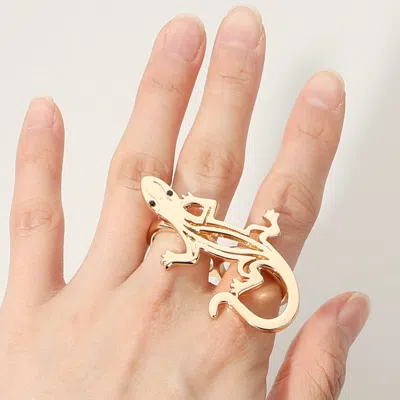 Fashnzfab Secret Box_14k Gold Dipped Lizard Two Finger Ring - Gold In Gold