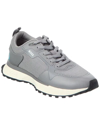 Hugo Boss Jonah Leather Running Sneaker In Gray