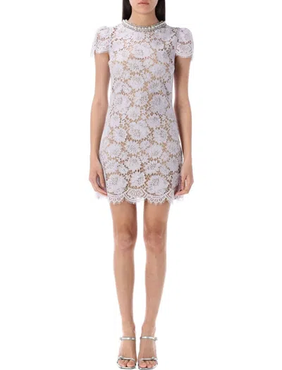 Self-portrait Lace A Line Mini Dress Crystal Collar In Gray