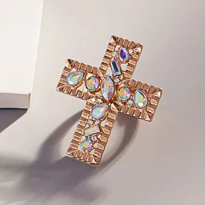 Fashnzfab Multi Stone Embellished Cross Stretch Ring - Gold In Multi