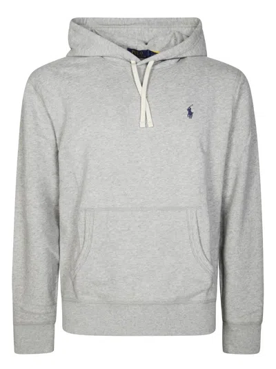 Polo Ralph Lauren Grey Cotton Hoodie With Contrasting Embroidered Logo In Gray