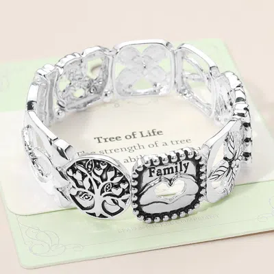 Fashnzfab Tree Of Life Family Message Stretch Bracelet - Antique Silver In Silver