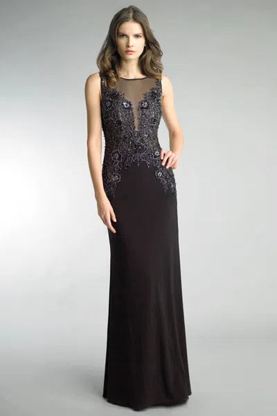 Basix Black Label Sleeveless Beaded And Sequin Gown In Black